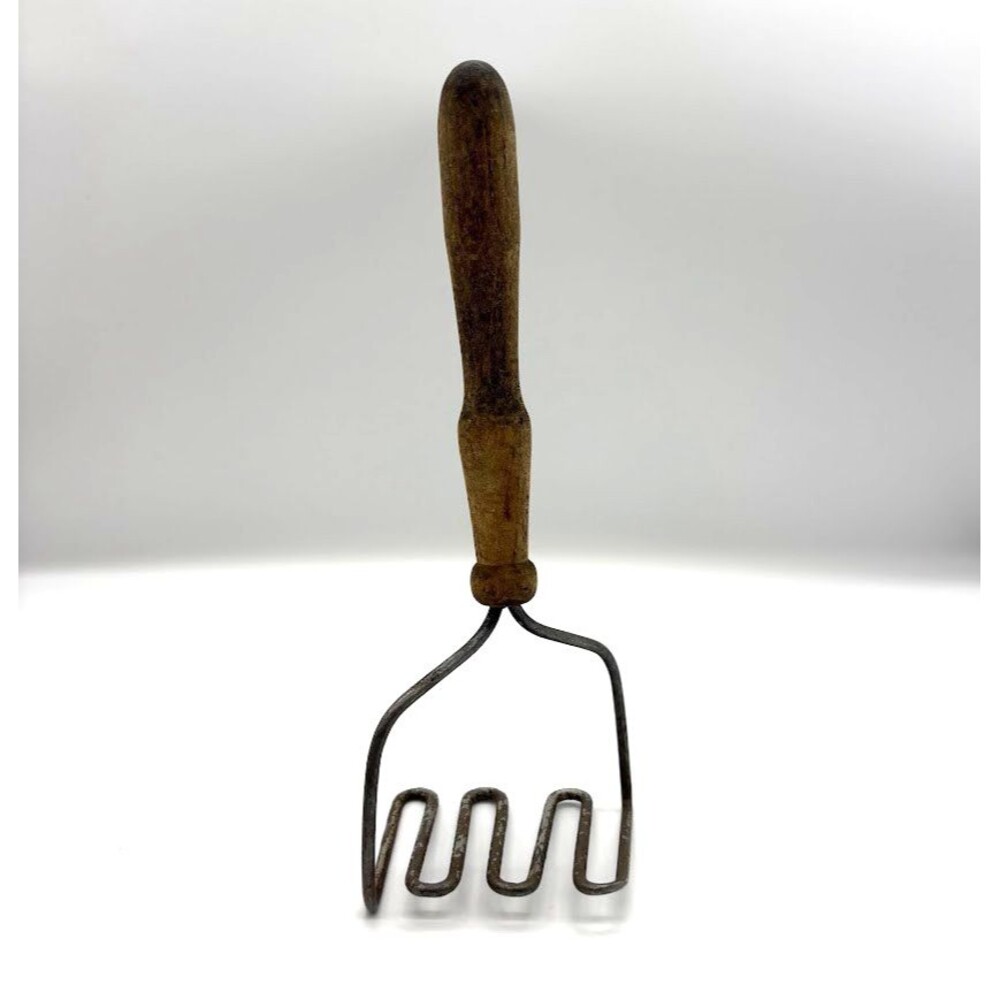 Vintage Wire Potato Masher Primitive Kitchen Tool Wood Handle Rustic Farmhouse
